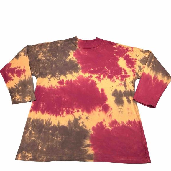 Free People We the Free Shirt Women’s M Red Brown Yellow Boho Tie Dye Colorful - Picture 1 of 12
